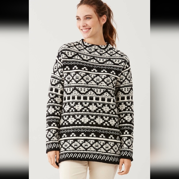 J. Jill Sweaters - J. Jill Oversized Mock Neck Cotton Wool Blend Fair Isle Pullover Sweater XS